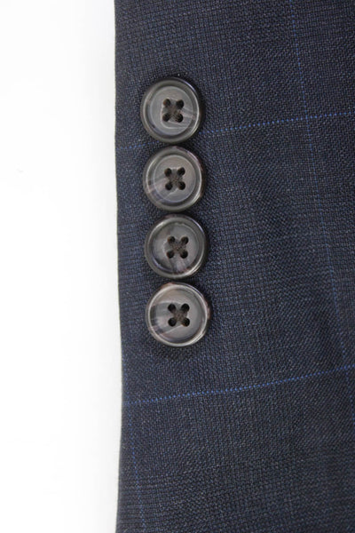 Lauren Ralph Lauren Mens Wool Grid Print Two Button Suit Jacket Navy Size 42R