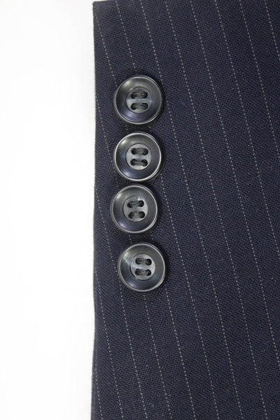 Halston Mens Pinstripe Notch Collar V-Neck Two Button Suit Jacket Navy Size 44R