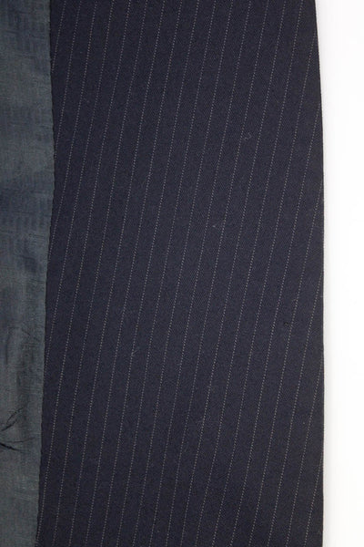 Halston Mens Pinstripe Notch Collar V-Neck Two Button Suit Jacket Navy Size 44R