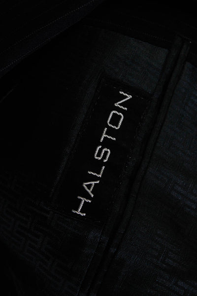 Halston Mens Pinstripe Notch Collar V-Neck Two Button Suit Jacket Navy Size 44R