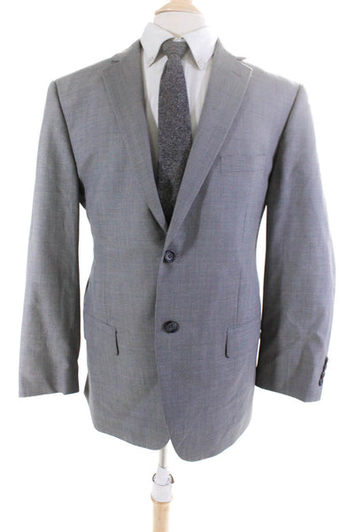 Pronto Uomo Mens Wool Grid Print V-Neck Two Button Suit Jacket Gray Size 44R