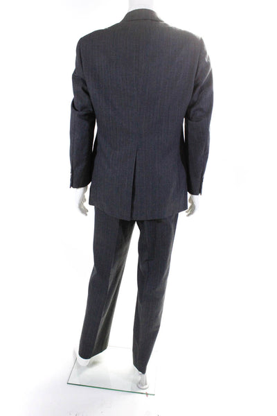 Christian Dior Mens Pinstripe V-Neck Notch Collar Two Button Suit Gray Size 42R