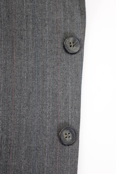 Christian Dior Mens Pinstripe V-Neck Notch Collar Two Button Suit Gray Size 42R
