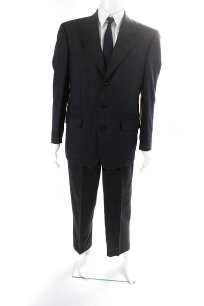 Versini Mens Wool V-Neck Notch Collar Three Button Suit Jacket Black Size 38R