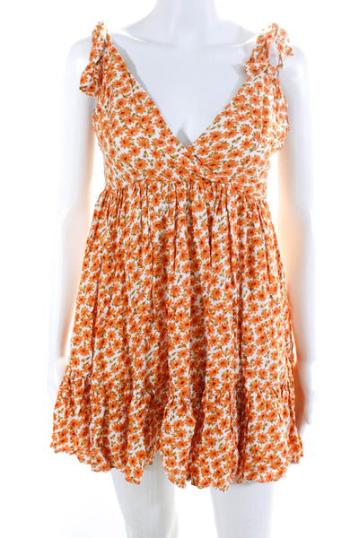Selfie Leslie Womens Floral Print Pleated Sleeveless Mini Dress Orange Size XS