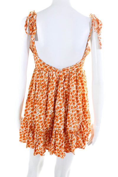 Selfie Leslie Womens Floral Print Pleated Sleeveless Mini Dress Orange Size XS