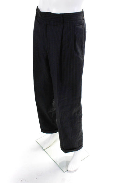 Stafford Mens Wool Striped Buttoned Collared Blazer Pants Set Black Size EUR36L