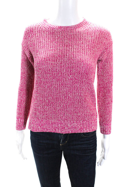 Aqua Womens Cotton Striped Glitter Print Texture Long Sleeve Sweater Pink Size M