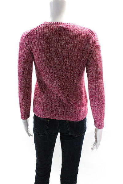 Aqua Womens Cotton Striped Glitter Print Texture Long Sleeve Sweater Pink Size M