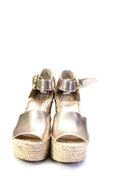 Marc Fisher Women's Leather Metallic Platform Peep Toe Wedges Rose Gold Size 7