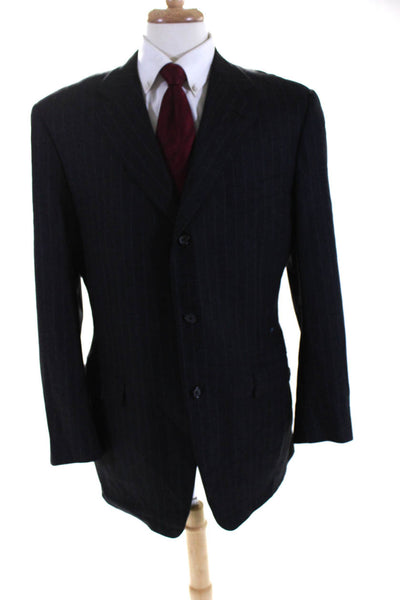 Canali Mens Pinstriped Three Button Blazer Jacket Gray Wool Size EUR 52 Long