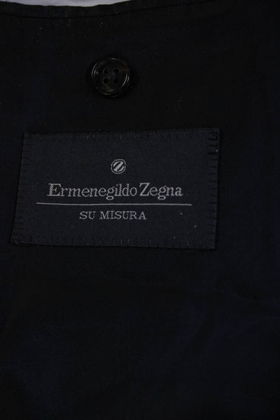 Ermenegildo Zegna Mens Plaid Two Button Blaze Navy Blue Wool Size EUR 54