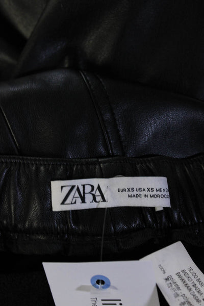 Zara Women's Faux Leather Drawstring Waist Straight Leg Pants Black Size XS