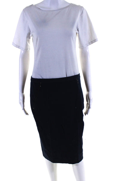 Elie Tahari Women's Cotton Back Slit Lined Pencil Skirt Blue Size 8