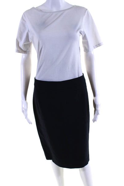 Theory Women's Unlined Back Slit Knee Length Pencil Skirt Blue Size 10