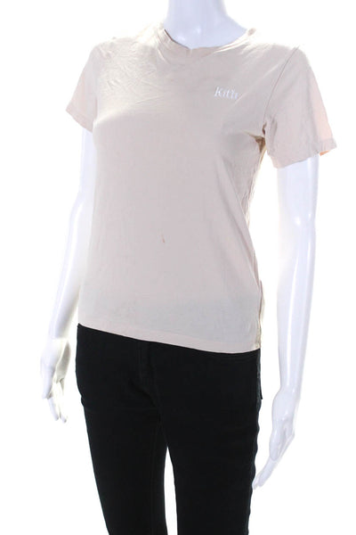 Kith Boys Short Sleeve Crew Neck Logo Tee Shirt Beige Cotton Size 10-11