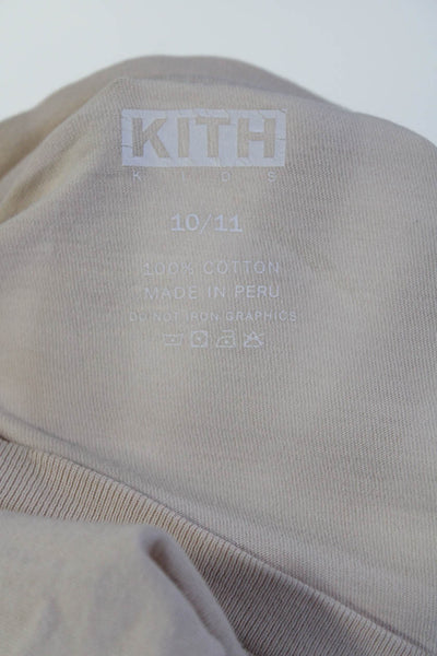 Kith Boys Short Sleeve Crew Neck Logo Tee Shirt Beige Cotton Size 10-11