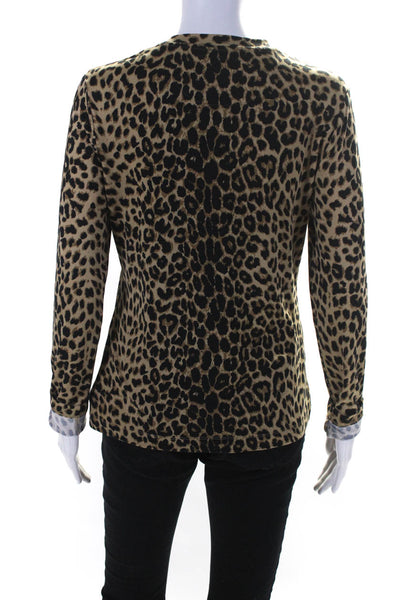 Brooks Brothers Womens Long Sleeve Crew Neck Leopard Tee Shirt Brown Size Small