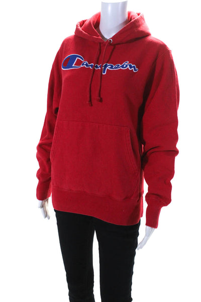 Champion Womens Pullover Embroidered Logo Hoodie Sweater Red Size Small