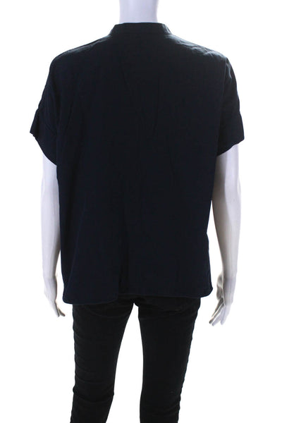 Everlane Womens Button Front Short Sleeve Collarless Shirt Blue Cotton Size 0