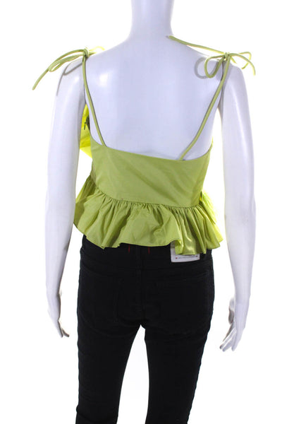 Tanya Taylor Womens Spaghetti Strap Feather Trim Square Neck Top Green Size 0