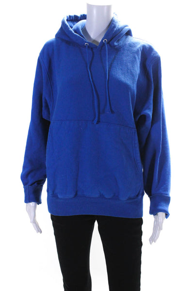 Champion Womens Pullover Drawstring Hoodie Sweater Blue Cotton Size Small