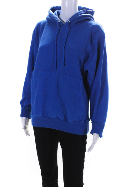 Champion Womens Pullover Drawstring Hoodie Sweater Blue Cotton Size Small