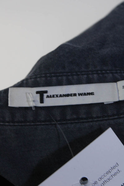 T Alexander Wang Womens Button Front Collared Shirt Navy Blue Size Small