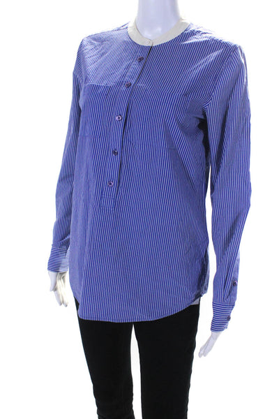 Equipment Femme Womens Button Front Striped Collarless Shirt Blue White Size XS