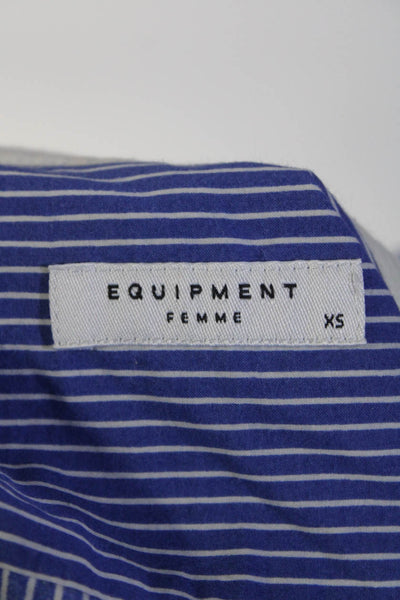 Equipment Femme Womens Button Front Striped Collarless Shirt Blue White Size XS