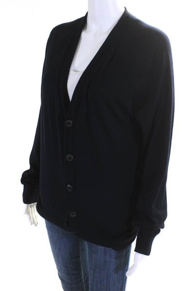 Theory Women's Wool V-Neck Long Sleeve Cardigan Sweater Navy Size M