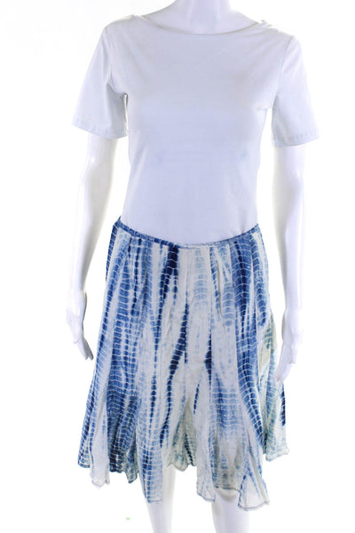 Lafayette 148 New York Womens Silk Tie Dye Print Skirt Blue White Size 8