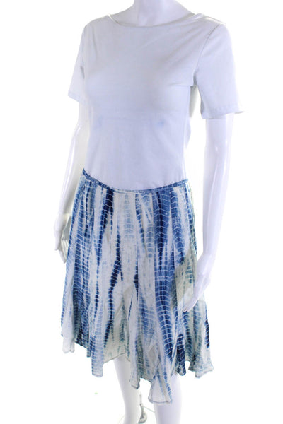 Lafayette 148 New York Womens Silk Tie Dye Print Skirt Blue White Size 8