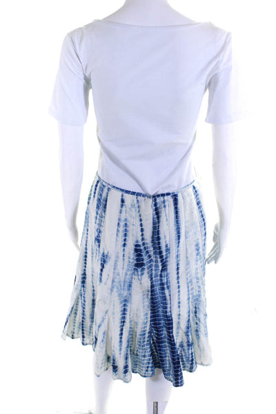 Lafayette 148 New York Womens Silk Tie Dye Print Skirt Blue White Size 8