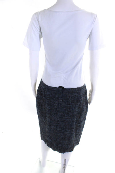 Lafayette 148 New York Womens Tweed Skirt Blue Black Wool Blend Size 8