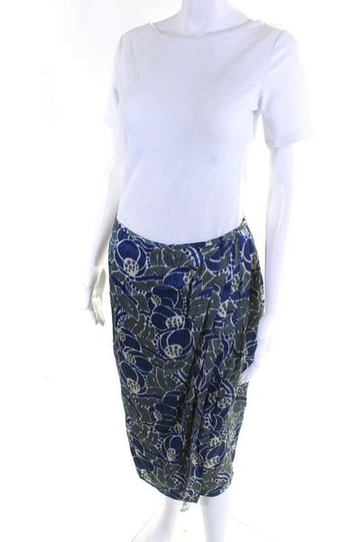 Lafayette 148 New York Womens Silk Floral Print Pencil Skirt Gray Blue Size 8