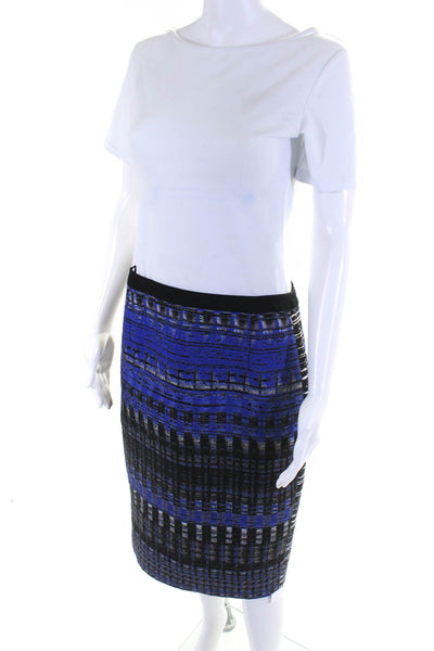 L.K. Bennett Womens Abstract Print Pencil Skirt Blue Black Size 8