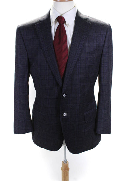 Trussini Mens Purple Wool Plaid Two Button Long Sleeve Blazer Jacket Size 52