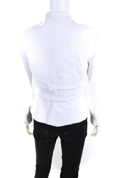 Tahari Womens Long Sleeve Front Zip Fringe Trim Jacket White Cotton Size 8