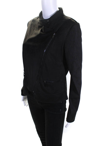 Lola & Sophie Womens Asymmetrical Zip-Up Mandarin Collar Jacket Black Size Small