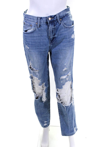 Pistola Womens Denim Distressed Straight Leg Jeans Blue Cotton Size 27