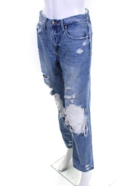 Pistola Womens Denim Distressed Straight Leg Jeans Blue Cotton Size 27