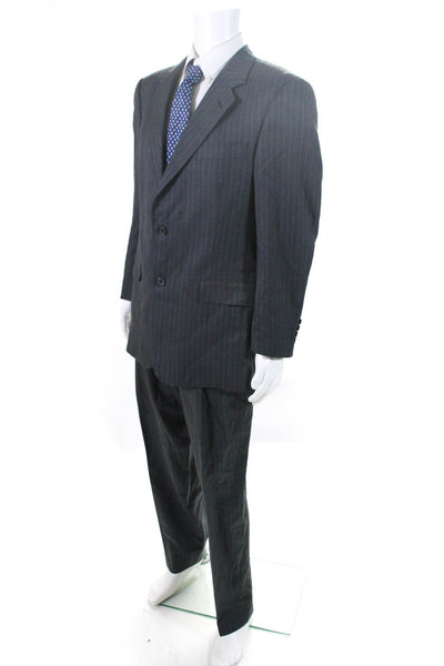 Austin Reed Mens Gray Pinstripe Two Button Long Sleeve Blazer Pants Set Size 42