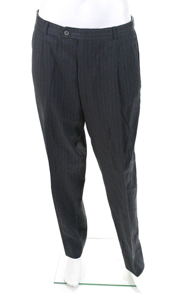 Austin Reed Mens Gray Pinstripe Two Button Long Sleeve Blazer Pants Set Size 42