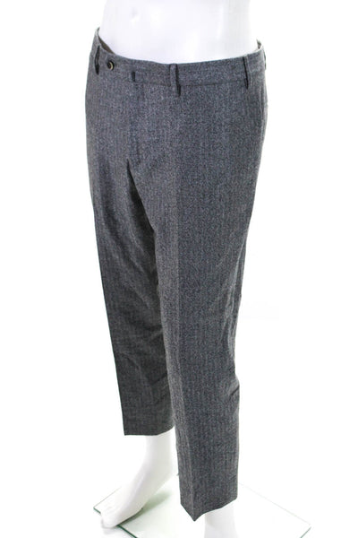 PT01 Mens Gray Wool Herringbone Pleated Straight Leg Dress Pants Size 34