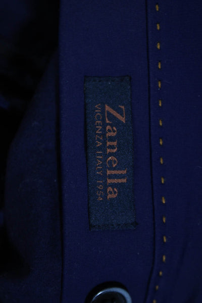Zanella Mens Solid Dark Blue Pleated Straight Leg Dress Pants Size 34