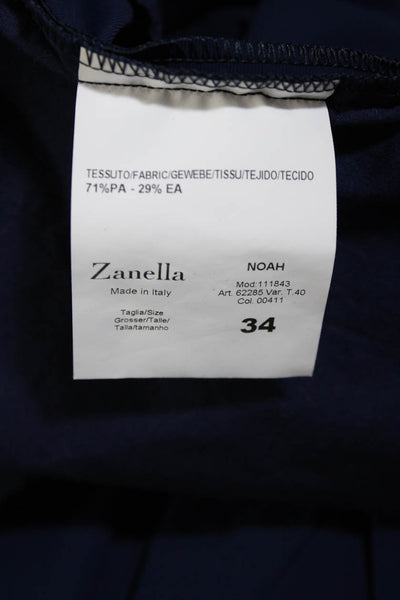 Zanella Mens Solid Dark Blue Pleated Straight Leg Dress Pants Size 34