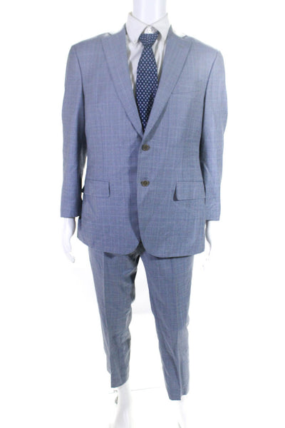 Trussini Mens Gray Wool Windowpane Print Two Button Blazer Pants Set Size 52