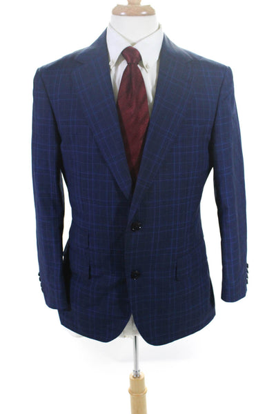 Pal Zileri Mens Blue Wool Windowpane Print Two Button Long Sleeve Blazer Size50R