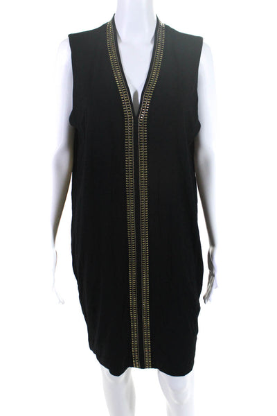Rachel Rachel Roy Womens Black Gold Studs V-Neck Sleeveless A-Line Dress Size XL